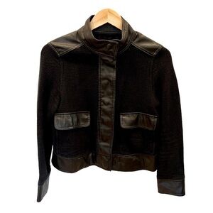 WHO WHAT WEAR Faux Leather & Tweed Bomber Jacket Black